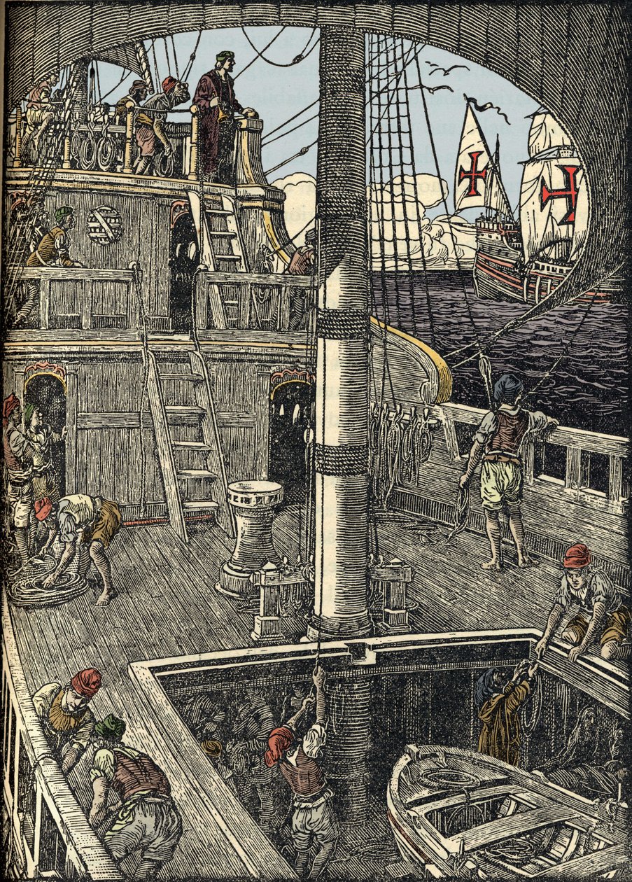 Der Seefahrer Christoph Kolumbus (1451-1506) an Bord seiner Karavelle von Unknown artist