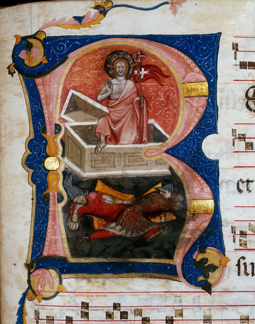 Die Auferstehung Christi, Miniatur aus einem Choralpergament von Unknown artist