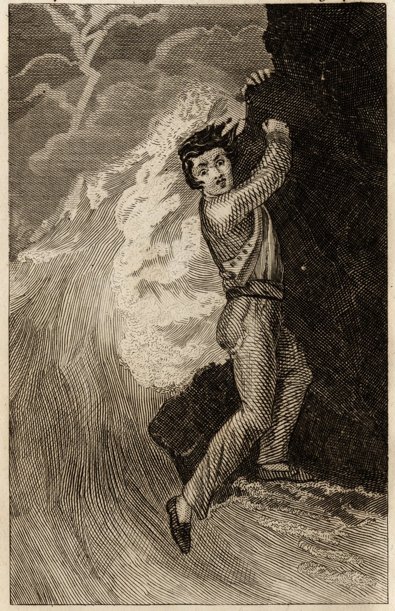 Das Schiffswrack von Robinson Crusoe, Gravur eingefügt in „Die Abenteuer von Robinson Crusoe“ von Daniel Defoe (1660-1731), Ausgabe der Bildungsbuchhandlung, Paris 1838. Selva-Sammlung von Unknown artist