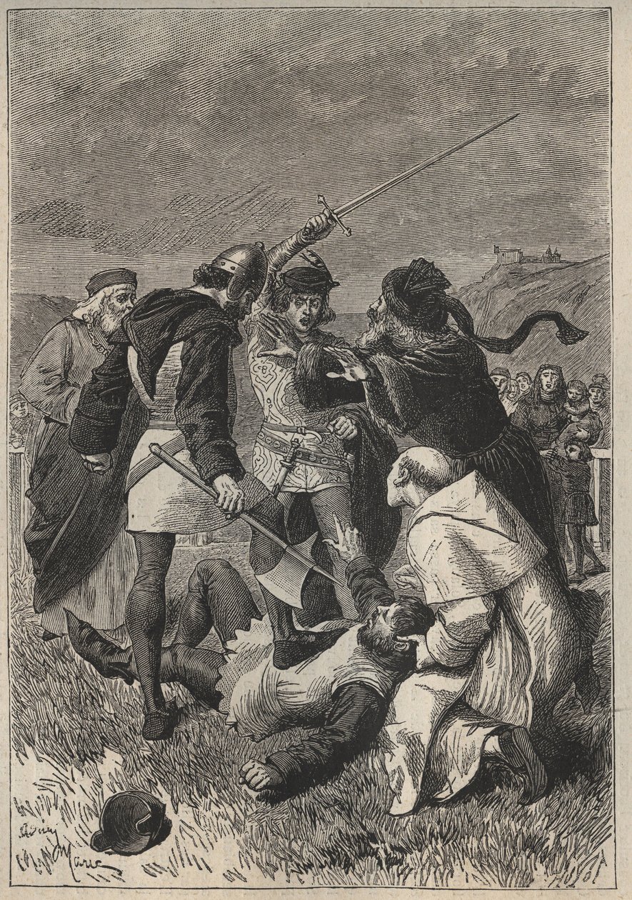 Die Verleumdung verschont von Rothsay - 19. Jahrhundert Illustration für den historischen Roman „Die schöne Maid von Perth oder Valentinstag“ von Walter Scott von Unknown artist