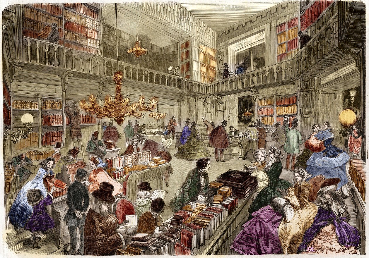 Das Geschäft der Buchhandlung Nouvelle, Boulevard des Italiens in Paris 1860 von Unknown artist