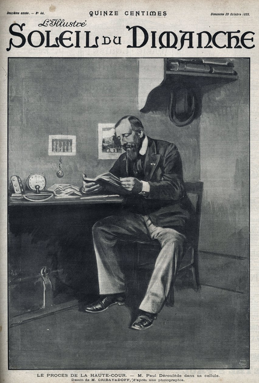Der Prozess des Obersten Gerichtshofs: Herr Paul Déroulède (1846-1914), ein französischer Schriftsteller und nationalistischer Aktivist, der eine wichtige Rolle im Antidreyfusismus spielte, in seiner Zelle nach seinem Putschversuch am 23. Februar. Gravur i von Unknown artist
