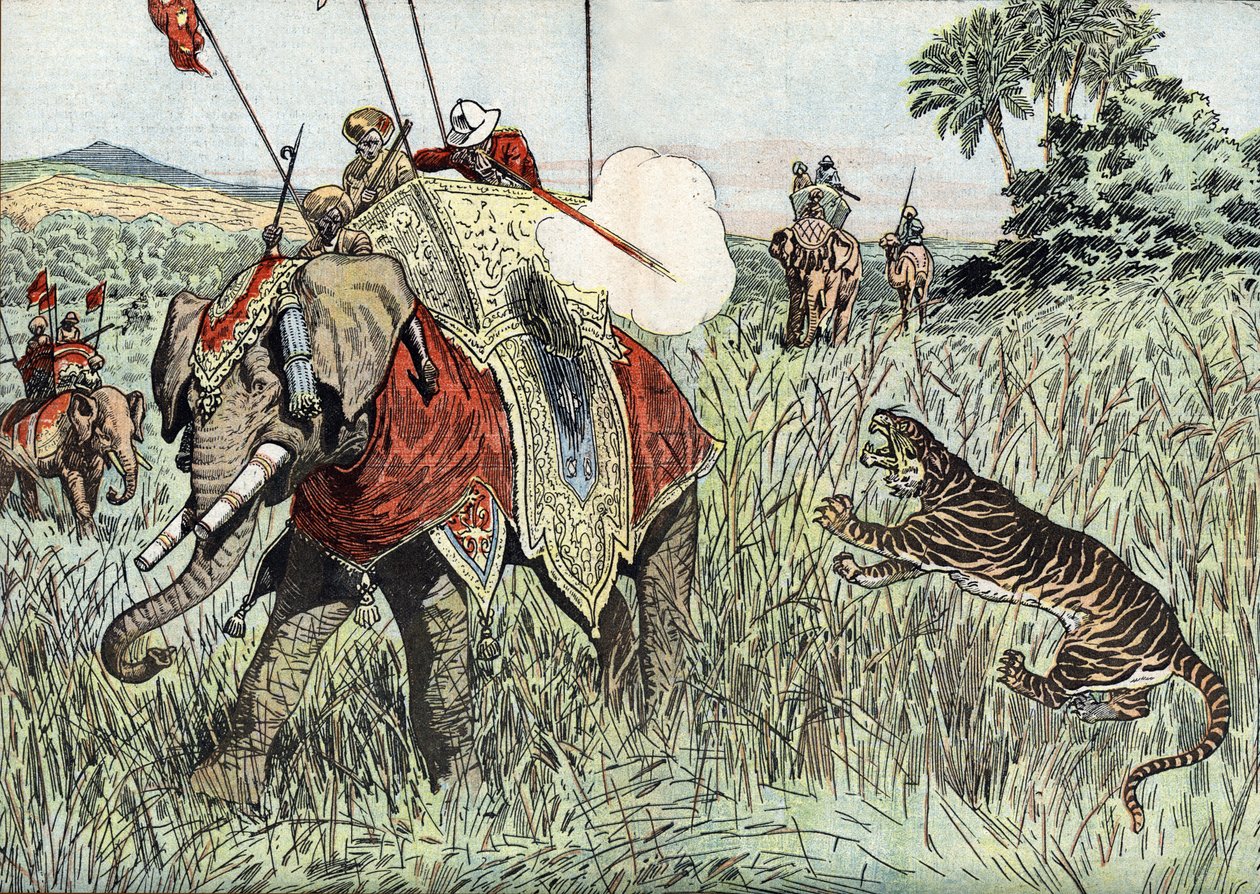 Die Reise des Prinzen von Wales (später Edward VIII, dann Herzog von Windsor) (1894-1972) nach Britisch-Indien, hier bei einer Tigerjagd dargestellt von Unknown Artist