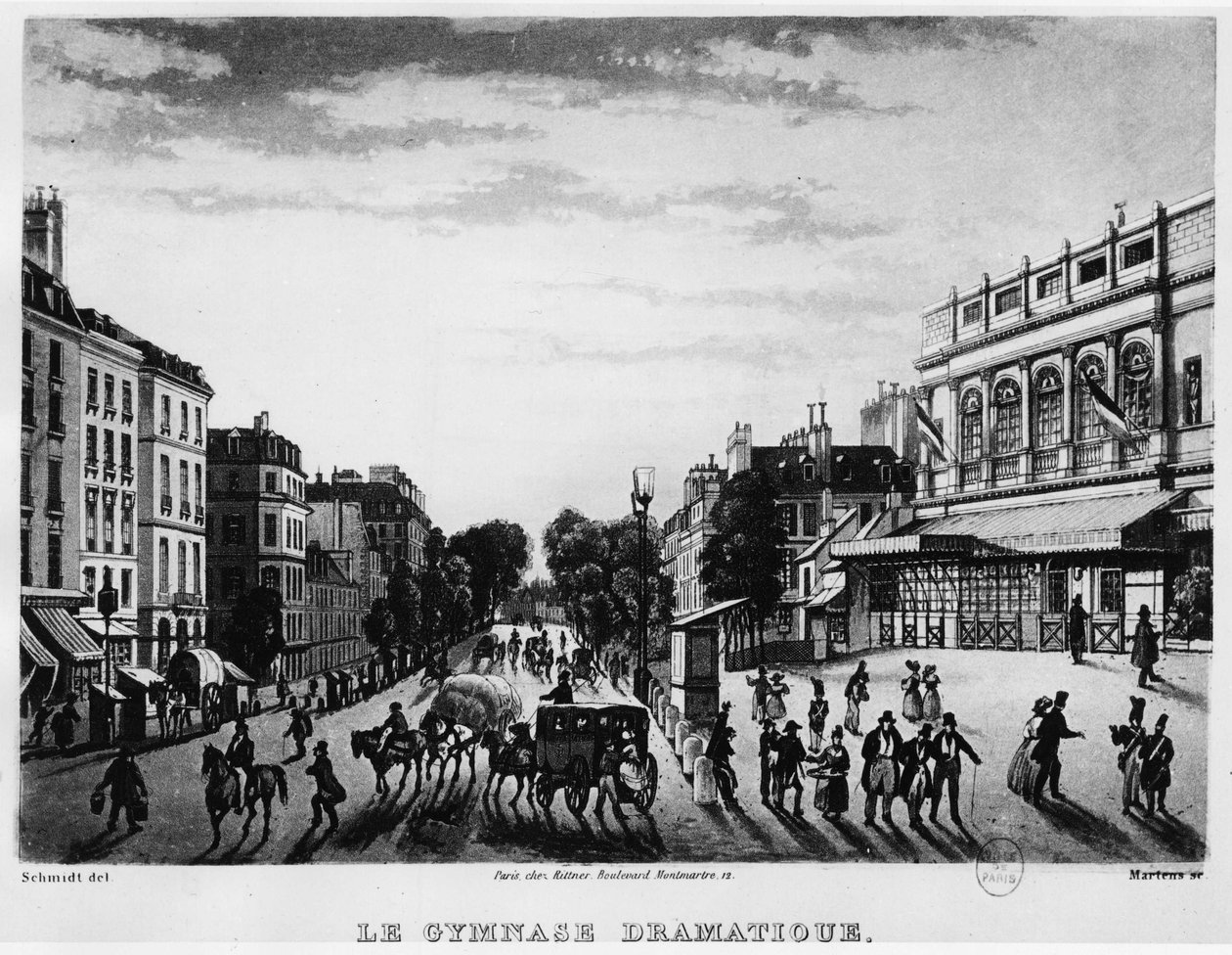 Theater: das Dramatische Gymnasium des Boulevard Bonne Nouvelle - Gravur von Unknown artist