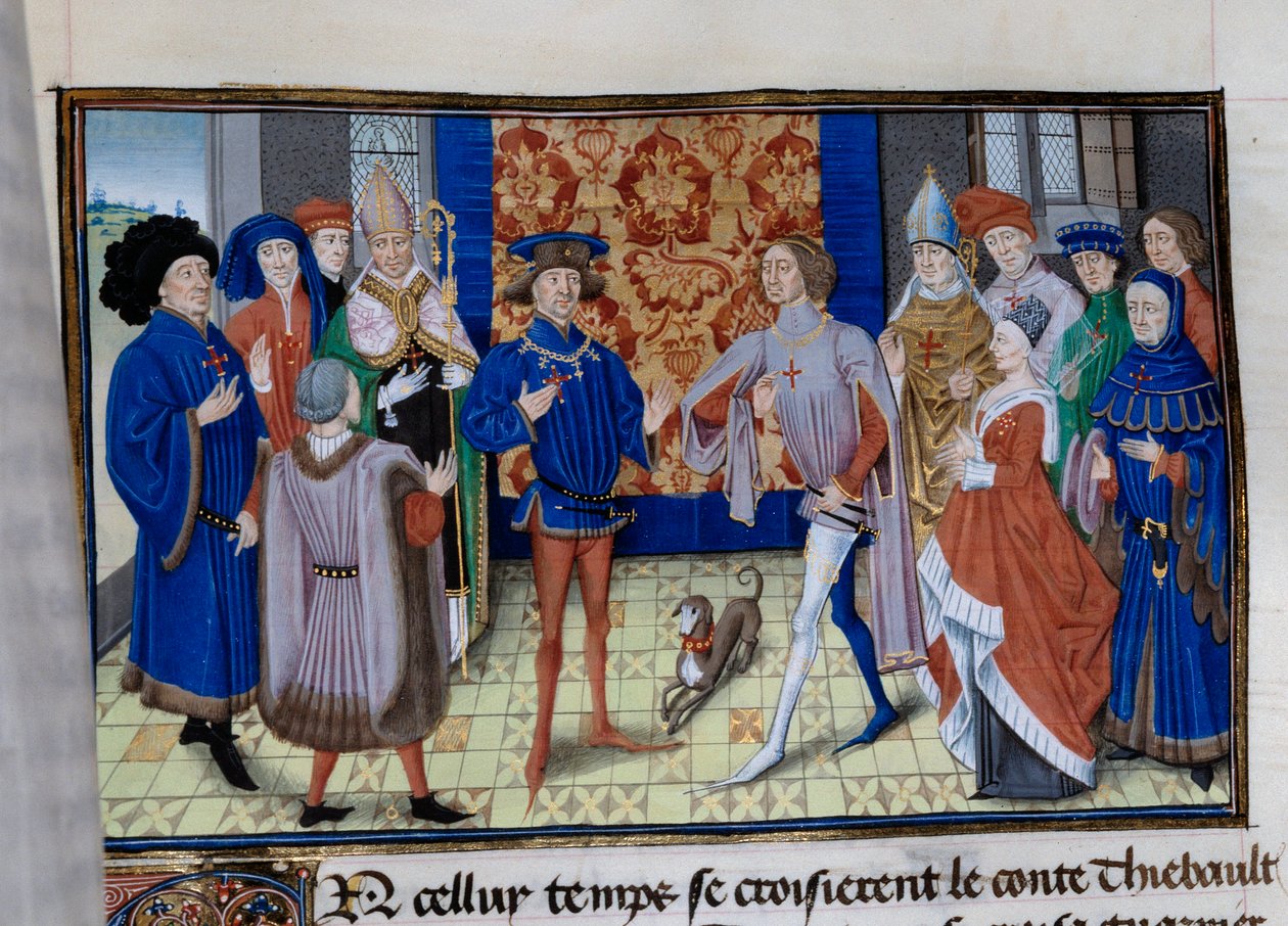 Thibaut III. von Champagne, Louis, Graf von Blois und Chartres, und Baudouin IX. von Flandern treffen sich. Miniatur in „Chronik der Zeit von Herodes Antipas“ von Unknown artist