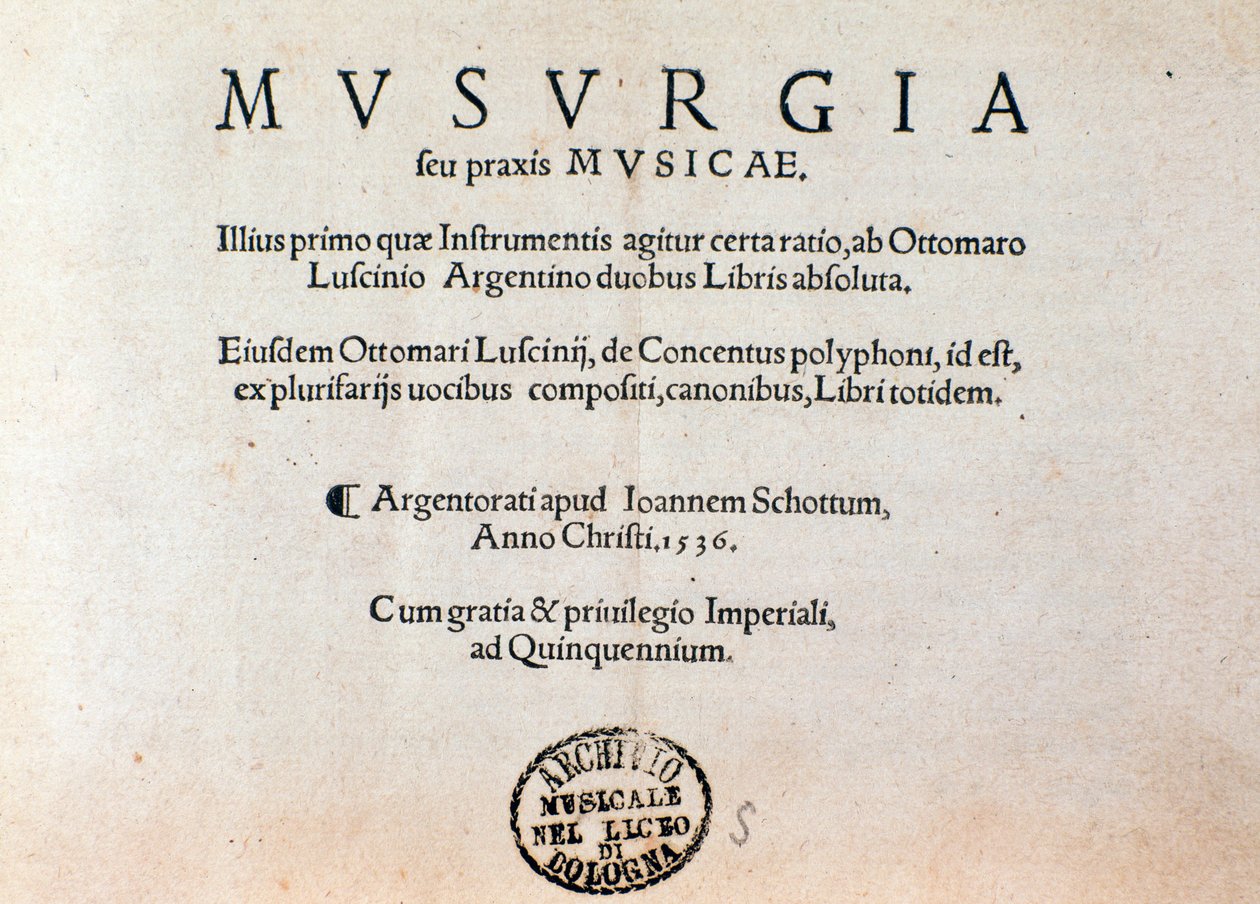 Titelseite von Musurgia, praktisches Handbuch der Musik (1536) von Unknown artist