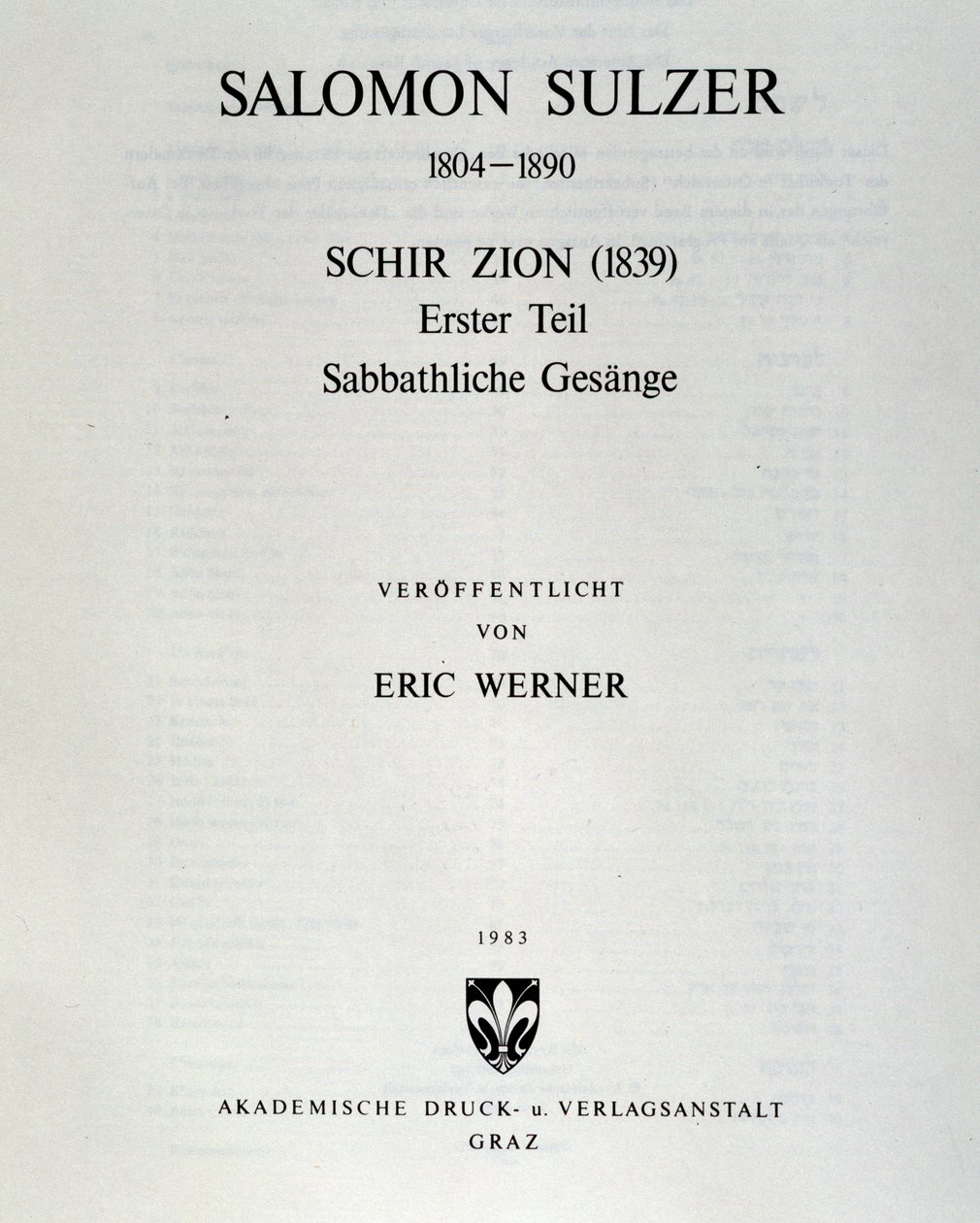 Titelseite von Schir zion von Salomon Sulzer von Unknown artist