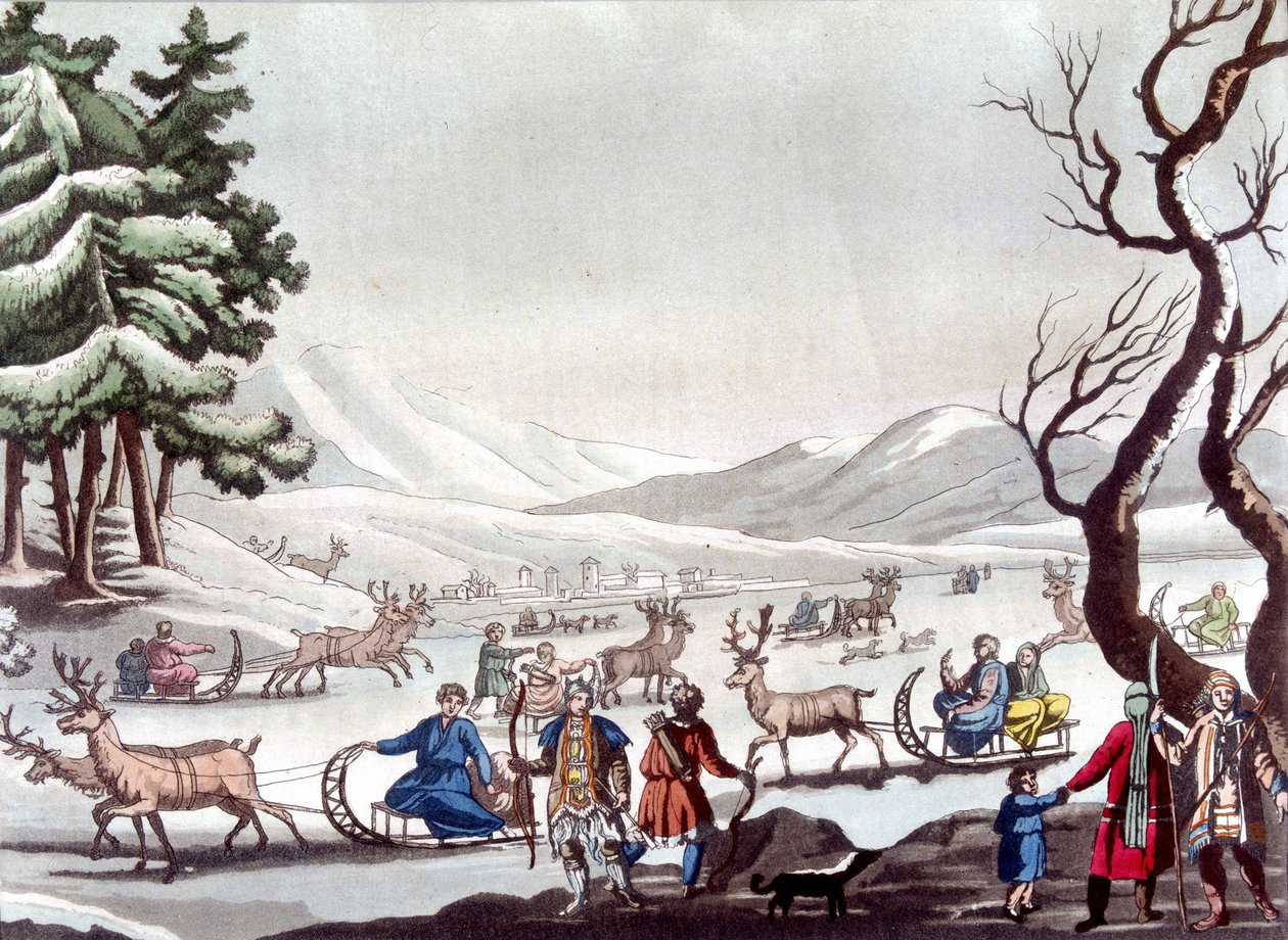 Tungusen, Sibirien. Zeichnung von Cartelli. Bibliothèque des arts décoratifs de Paris. „Le costume ancien et moderne“ von Unknown artist