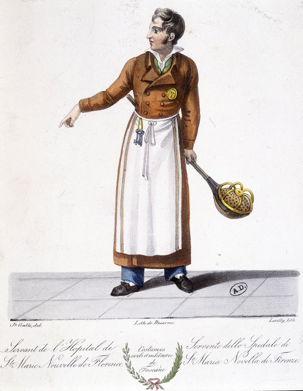 Toskana-Kostüm: Krankenschwester. Dienst im Krankenhaus von Santa Maria Novella in Florenz. Gravur des 19. Jahrhunderts von Unknown artist