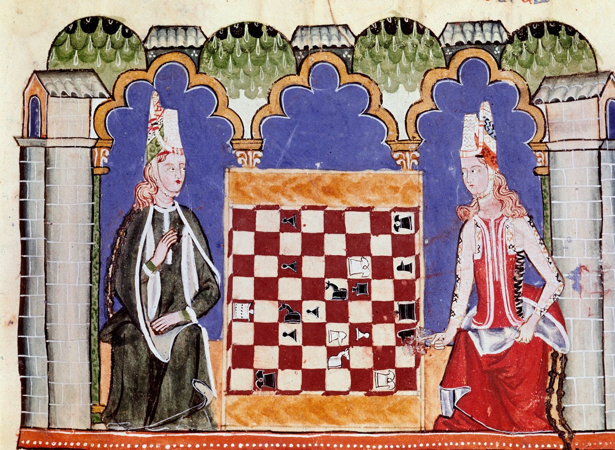 Zwei Frauen spielen Schach. Miniatur aus dem Manuskript 