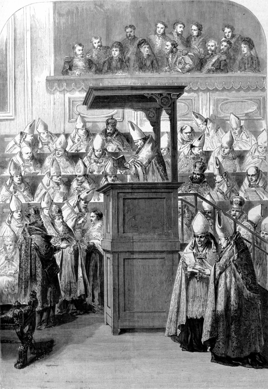 Erstes Vatikanisches Konzil. Der Sekretär des Konzils verkündet die Glaubensverfassung, 1870 von Unknown artist