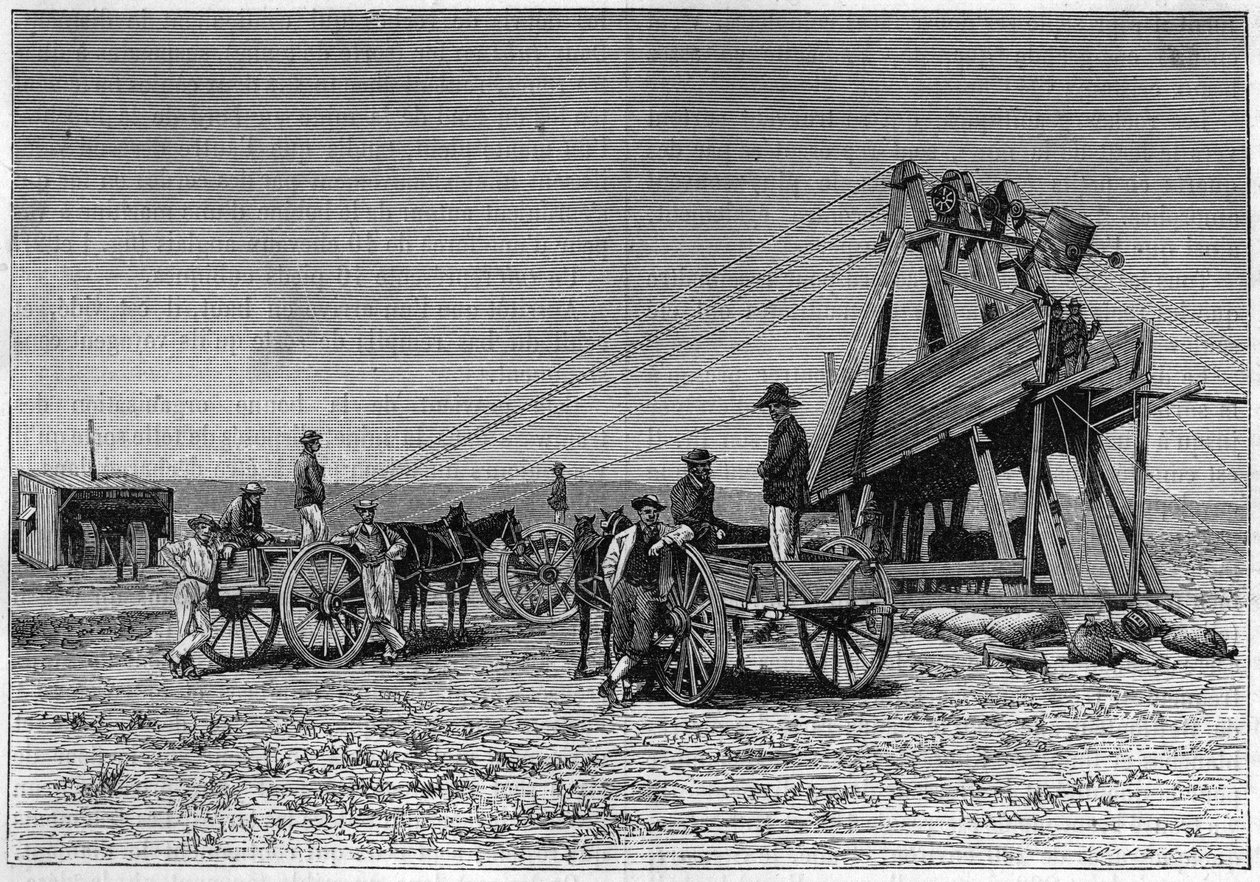 Blick von der Oberfläche der Kimberley-Diamantenmine in Südafrika. Gravur von 1883. von Unknown artist