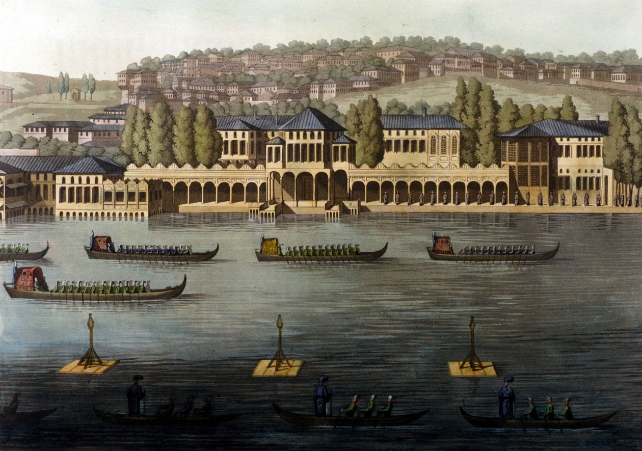 Ansicht von Konstantinopel, eine der Residenzen des Sultans am Bosporus. 19. Jahrhundert. von Unknown artist