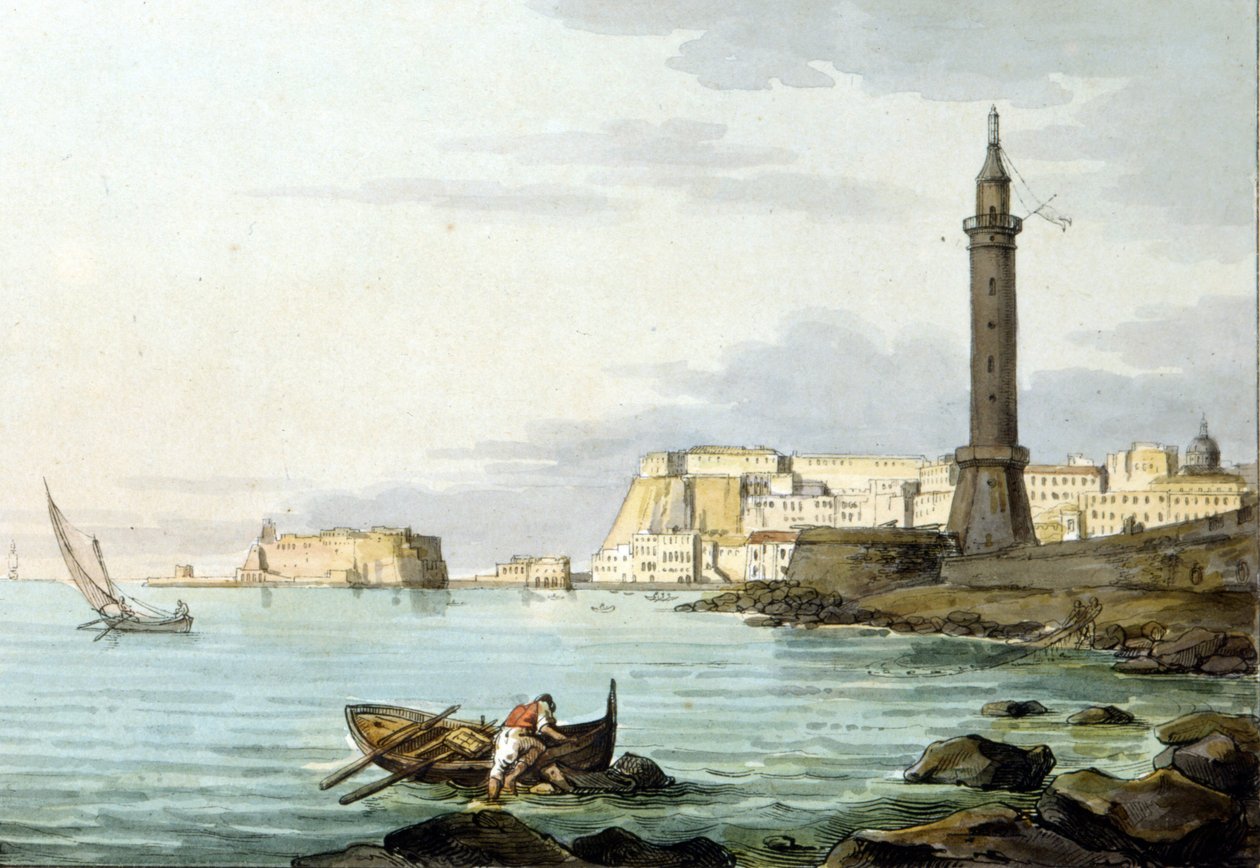 Blick auf Neapel vom Hafen aus. Links steht das Castel dell