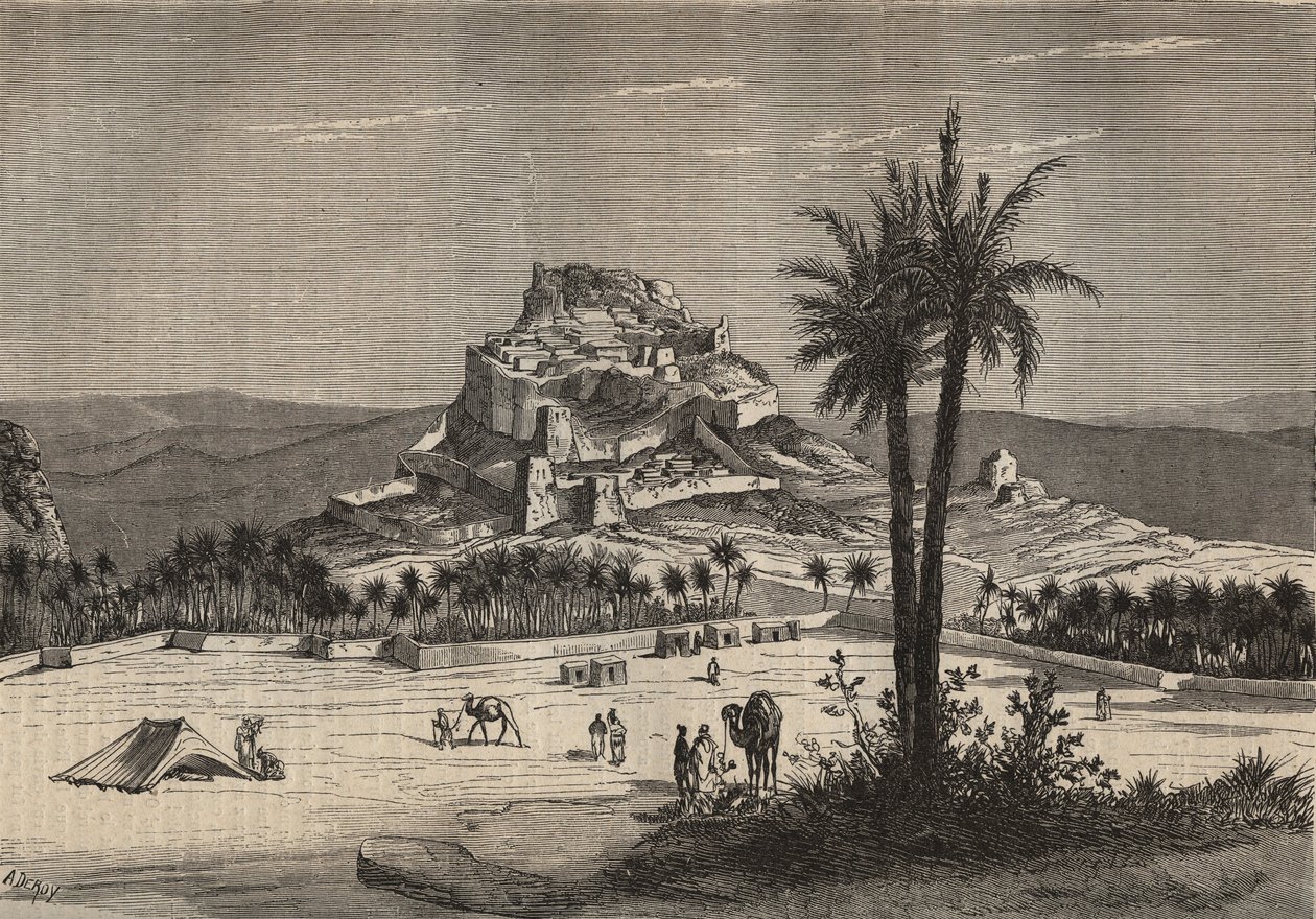 Ansicht von Oued el Golea (El Menia oder El Menea, früher El Golea) in Algerien im Süden der Provinz Oran Ende des 19. Jahrhunderts (Stich) von Unknown artist