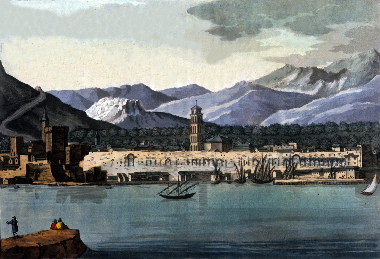 Ansicht von Split (Spalato), Kroatien, vom Meer aus. Aquarell vom Anfang des 19. Jahrhunderts von Unknown artist