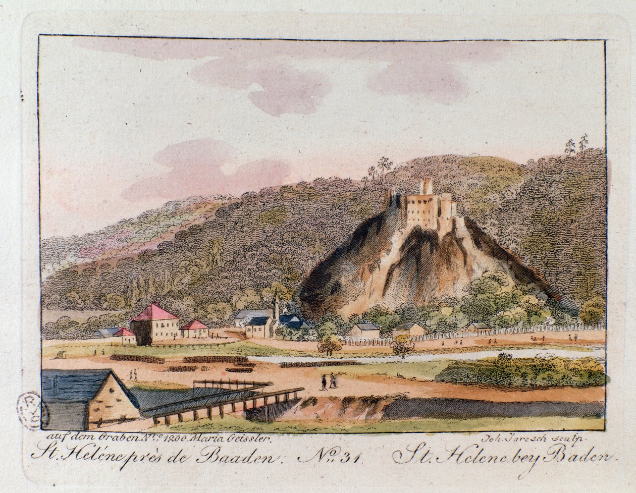 Ansicht von St. Helene (St. Helene) in Baden, Österreich. Gravur von 1815 Private Sammlung von Unknown artist