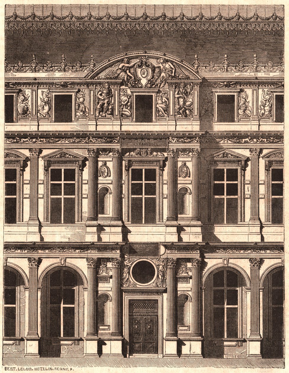 Ansicht eines Teils der Vorderseite des Hofes des Louvre, Paris, Frankreich von Unknown