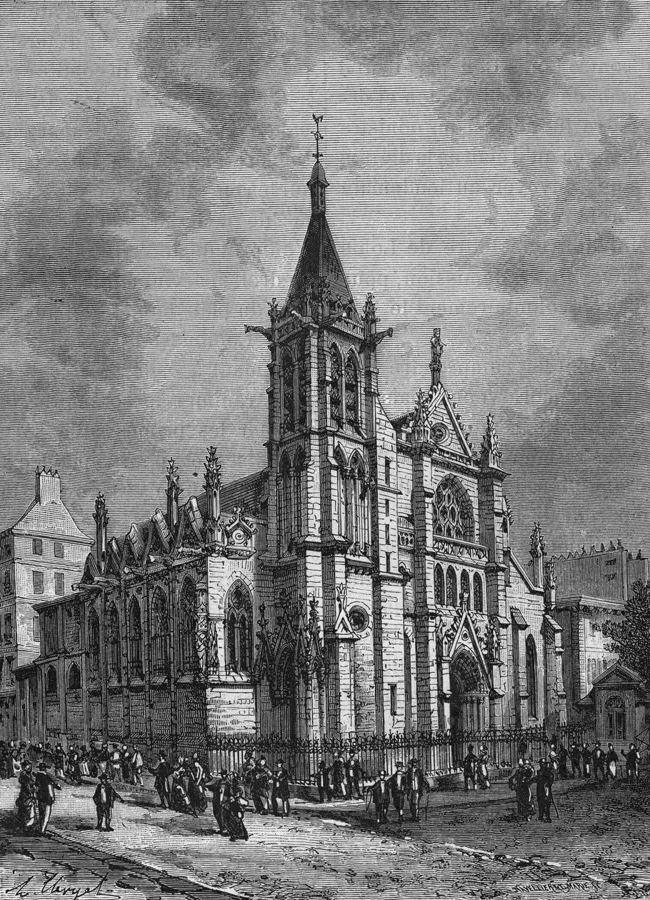 Ansicht der Kirche Saint Séverin in Paris Ende des 18. Jahrhunderts. Gravur aus 