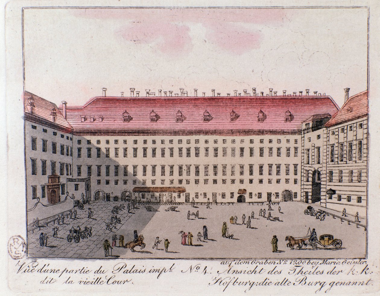 Ansicht des Teils des Kaiserpalastes namens Alte Burg in Wien. Österreich. Gravur von 1815. Private Sammlung von Unknown artist