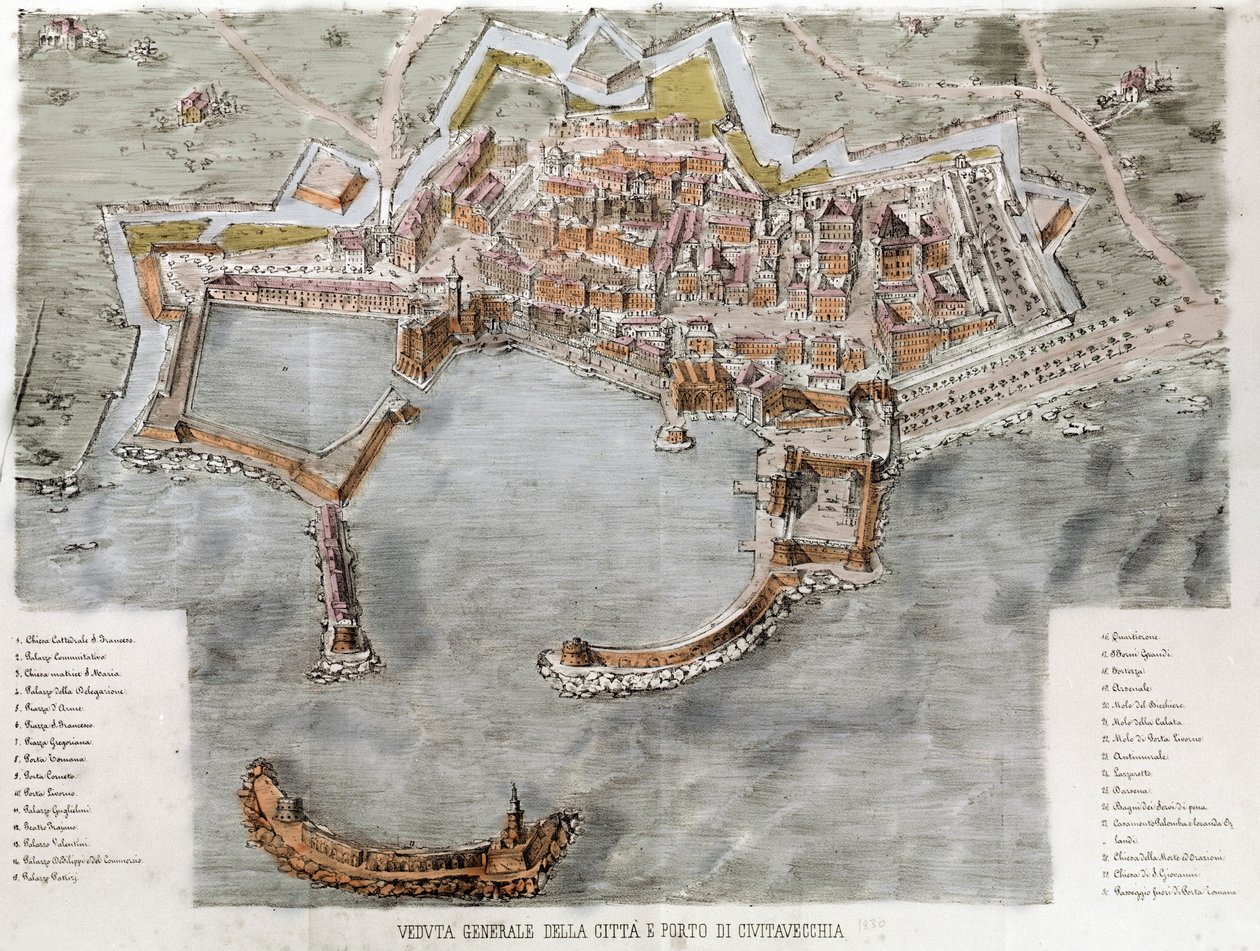 Ansicht des Hafens von Civitavecchia bei Rom. 19. Jahrhundert von Unknown artist