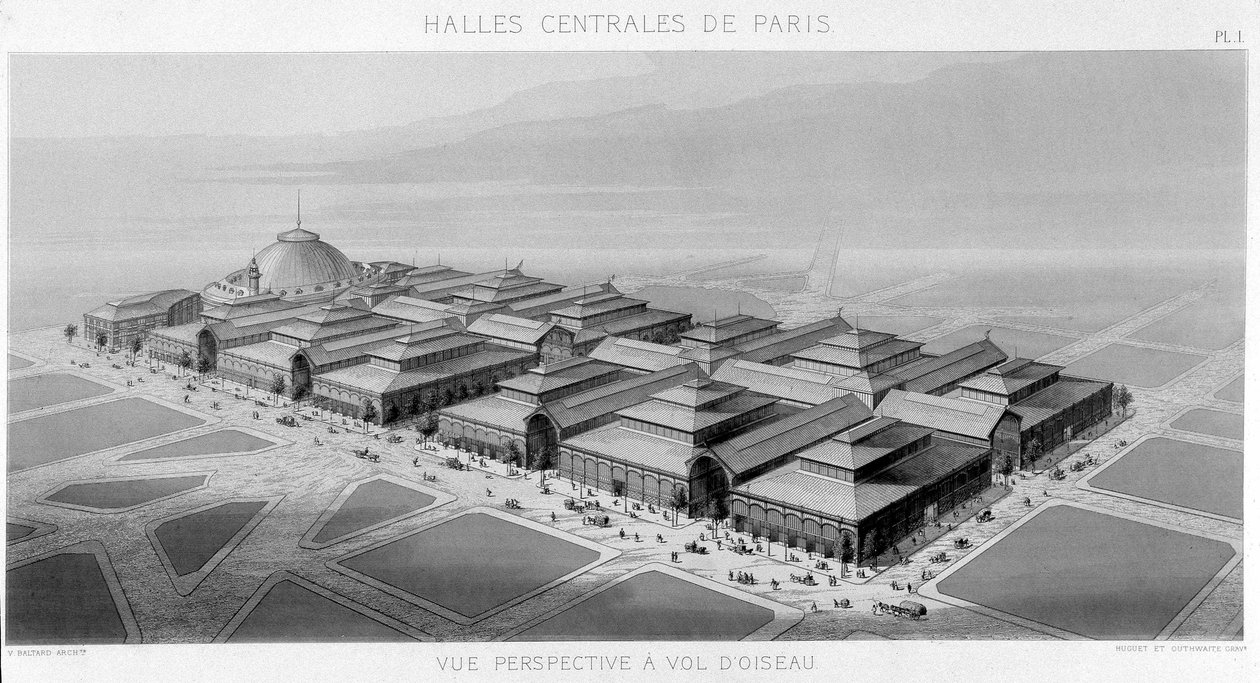 Blick auf den Himmel der zentralen Hallen von Paris (Balard-Pavillons) - Monographie der zentralen Hallen von Paris, von V. Balard von Unknown artist