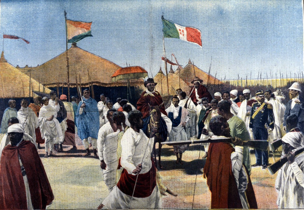 Besuch von Menelik II. (1844-1913, König von Äthiopien) beim Präsidenten des italienischen Bevollmächtigten Ciccodicola von Unknown artist