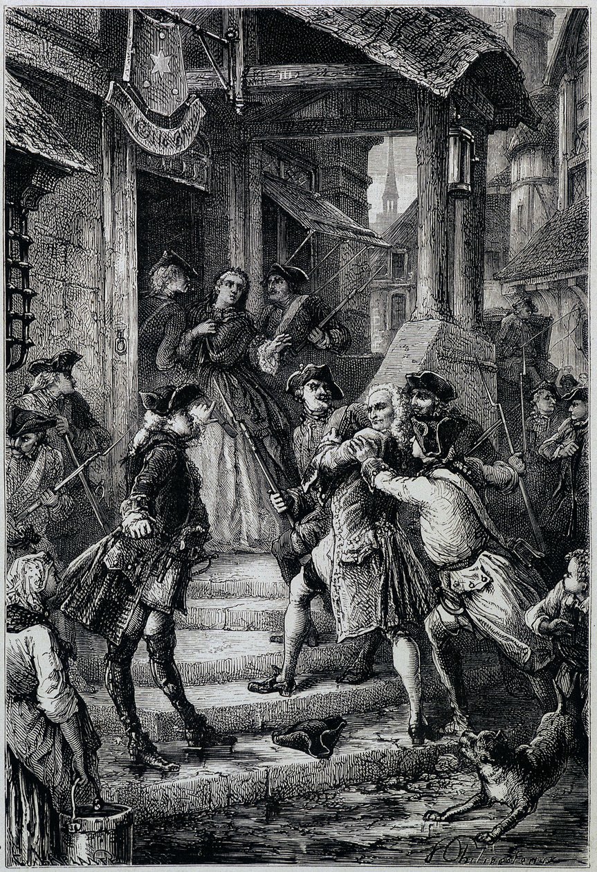 Voltaire (1694 - 1778) verhaftet in Frankfurt im Jahr 1753 auf Befehl des großen Friedrich II. - in Histoire de France von den frühesten Zeiten bis 1789 von M. Guizot von Unknown artist