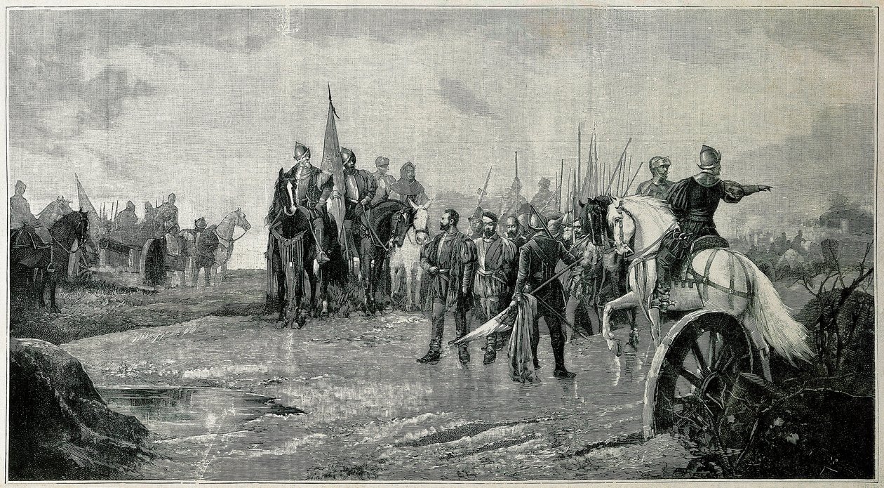 Krieg der Gemeinden von Kastilien: Schlacht von Villalar. Sieg der königlichen Truppen über die Gemeinden (23. April 1521) von Unknown artist
