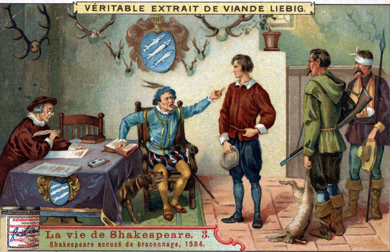 William SHAKESPEARE (1564-1616) beschuldigt 1584 der Wilderei. Chromo Liebig aus dem späten 19. Jahrhundert. von Unknown artist