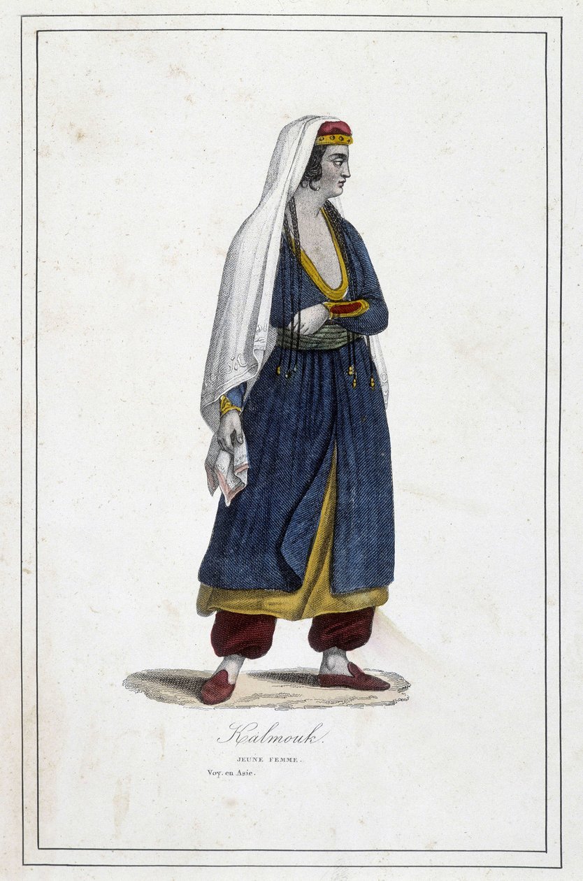 Junge Kalmouk-Frau (mongolisches Volk aus Südsibirien) - in „Die verschiedenen Völker der Erde“ von Fr. Jouhanneaud, Librairie des Bons Livres, Limoges von Unknown artist