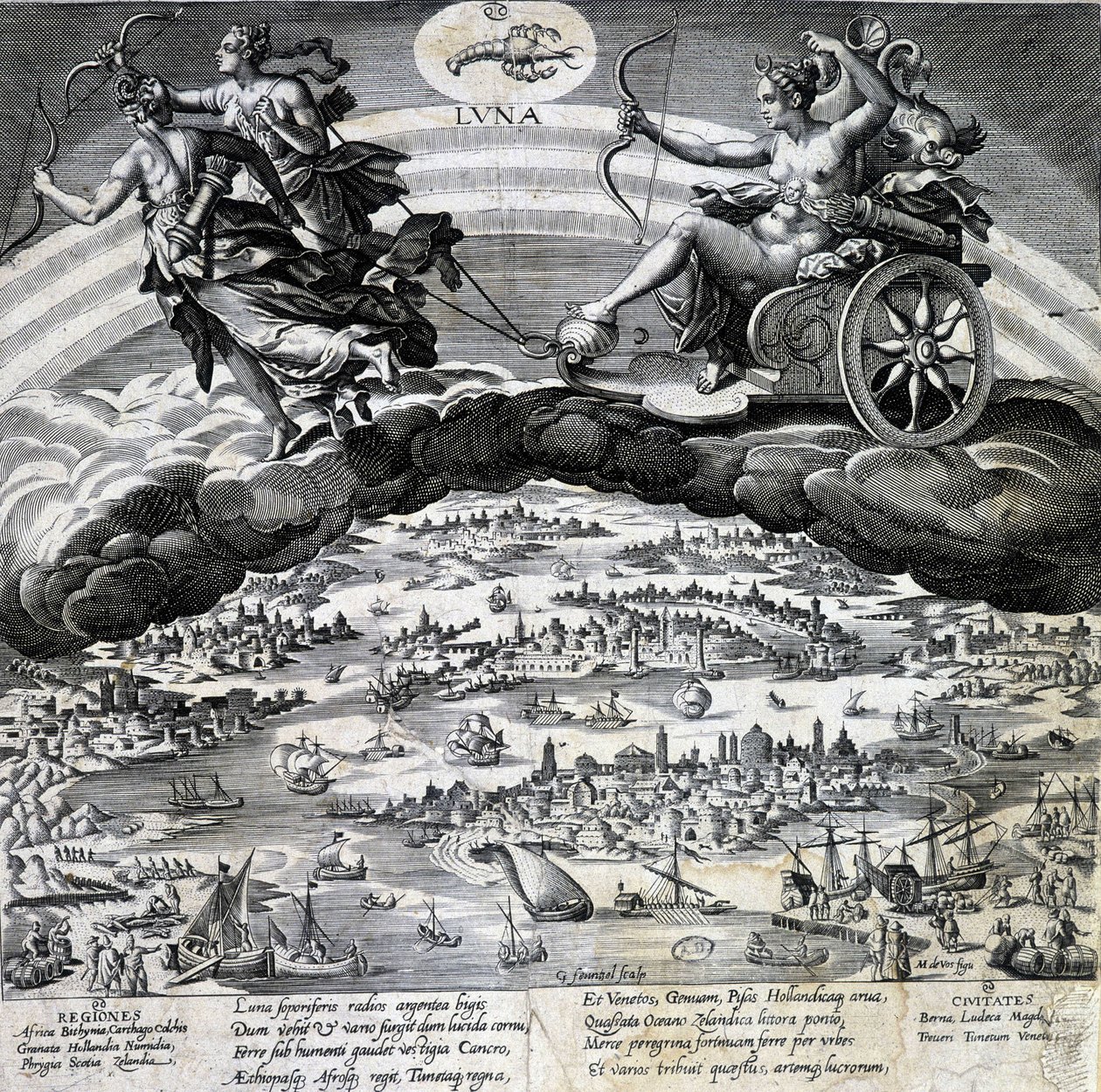 Sternzeichen Krebs. Mond, Darstellung des Tanks von Semelee. Gravur des 19. Jahrhunderts von Unknown artist