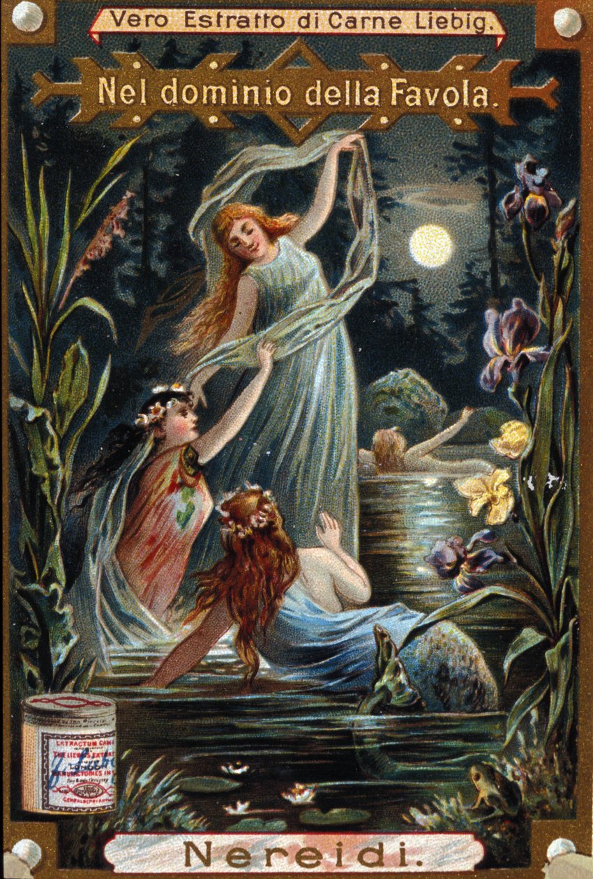 Darstellung von Nereiden, Meeresnymphen. Chromolithographie des 19. Jahrhunderts von Unknown artist