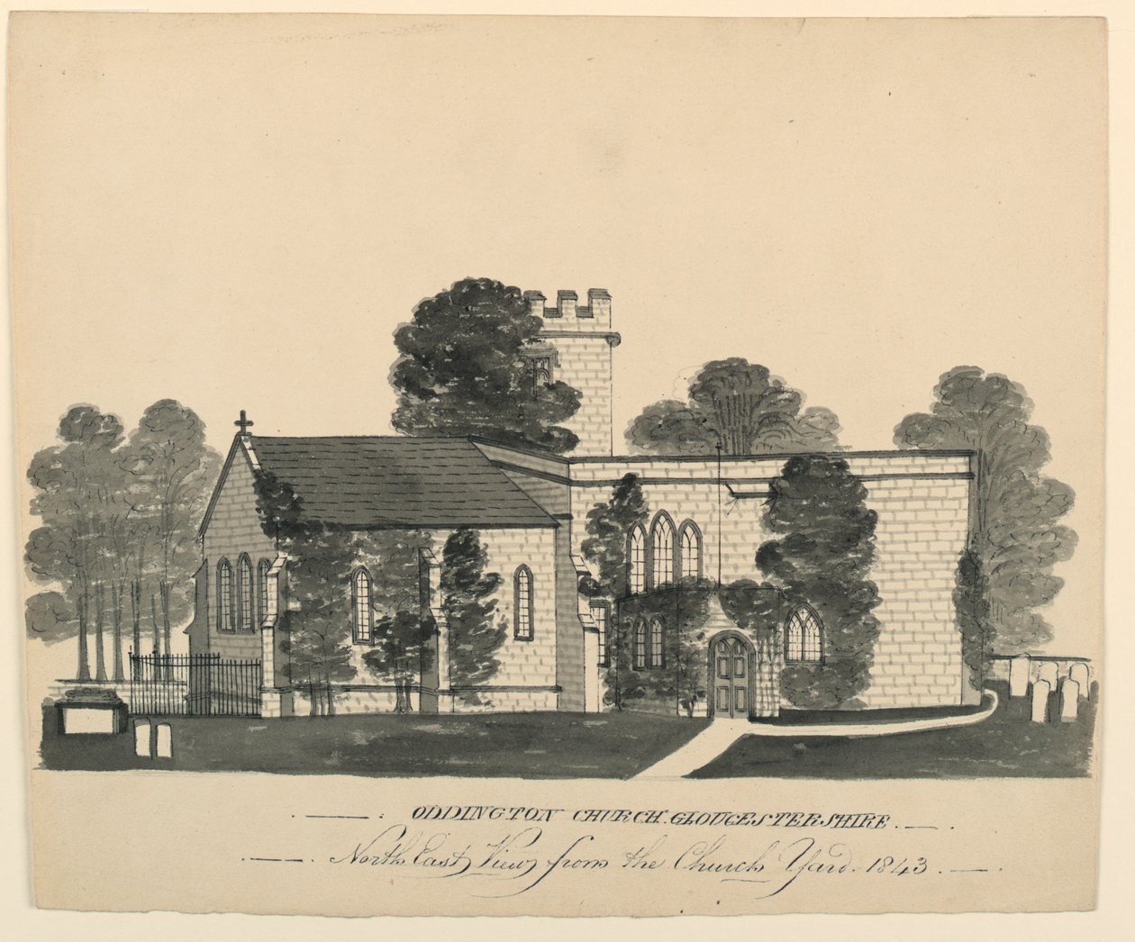 Kirchhof von Oddington, Gloucestershire, Nordostansicht von Unknown, English