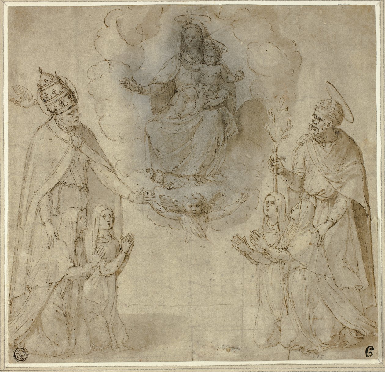 Jungfrau und Kind vor den Heiligen Fabianus (oder Gregor der Große) und Joseph von Unknown Sienese