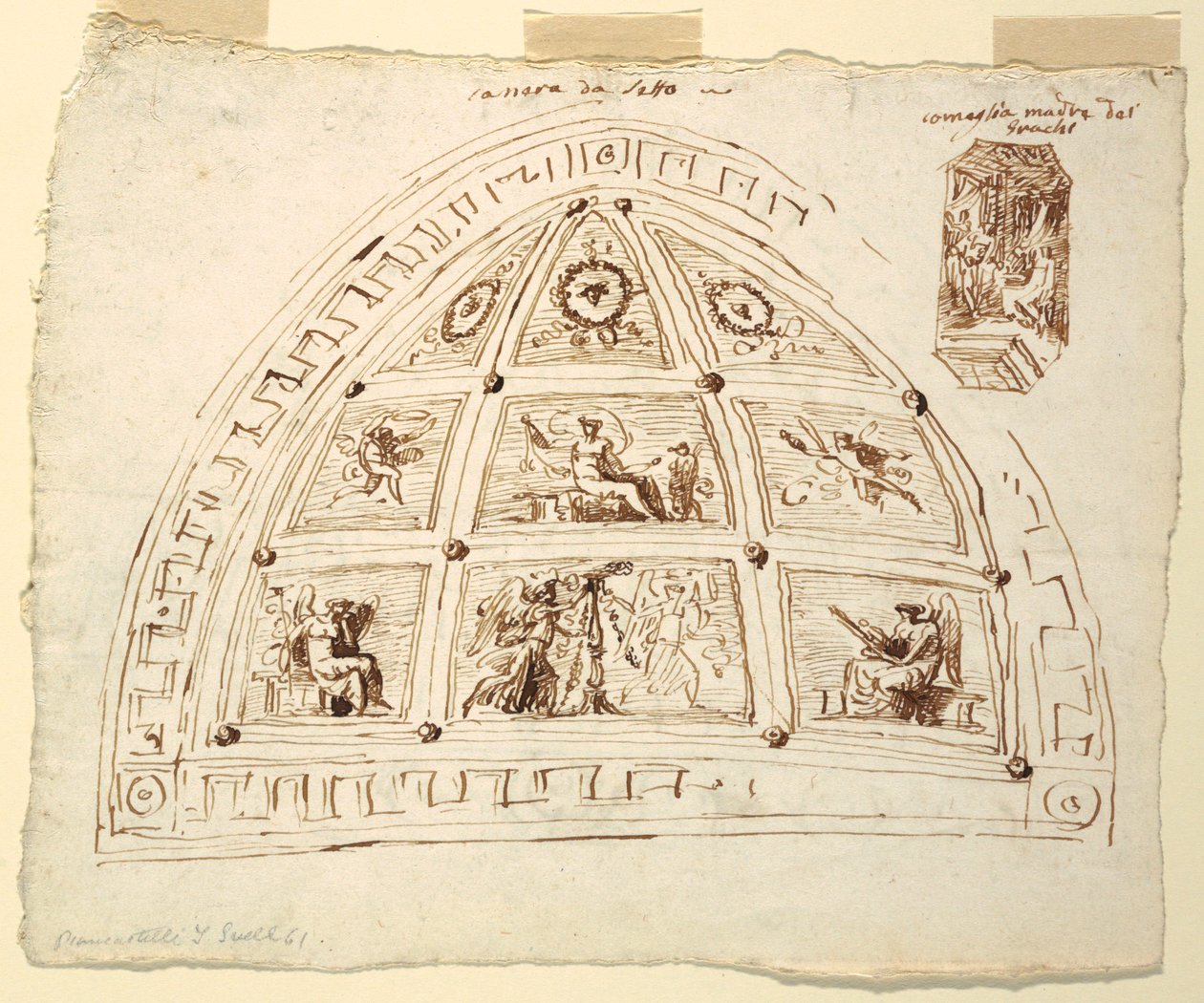 Zeichnung, Deckenwölbungsdekoration, Camera da Letto, Sala di Cornelia di Palazzo Cavina, Faenza, 1816 von Unknown artistUnknown artist