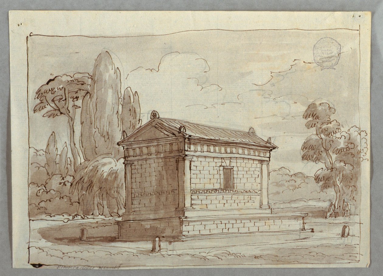 Zeichnung, Klassischer Tempel in einer Landschaft, ca. 1805 von Unknown artistUnknown artist