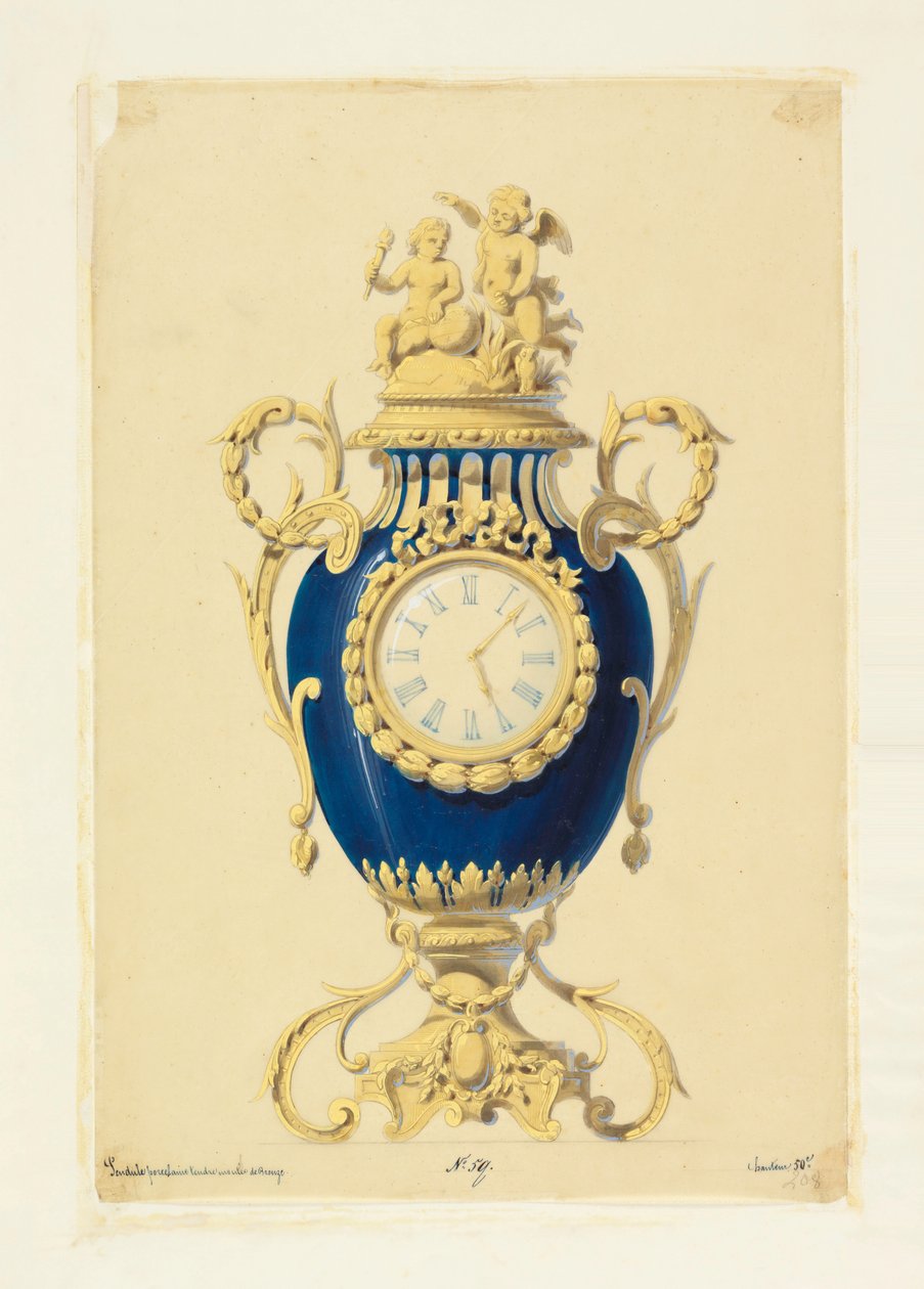 Zeichnung, Uhr in Porzellan, ca. 1855 von Unknown artistUnknown artist