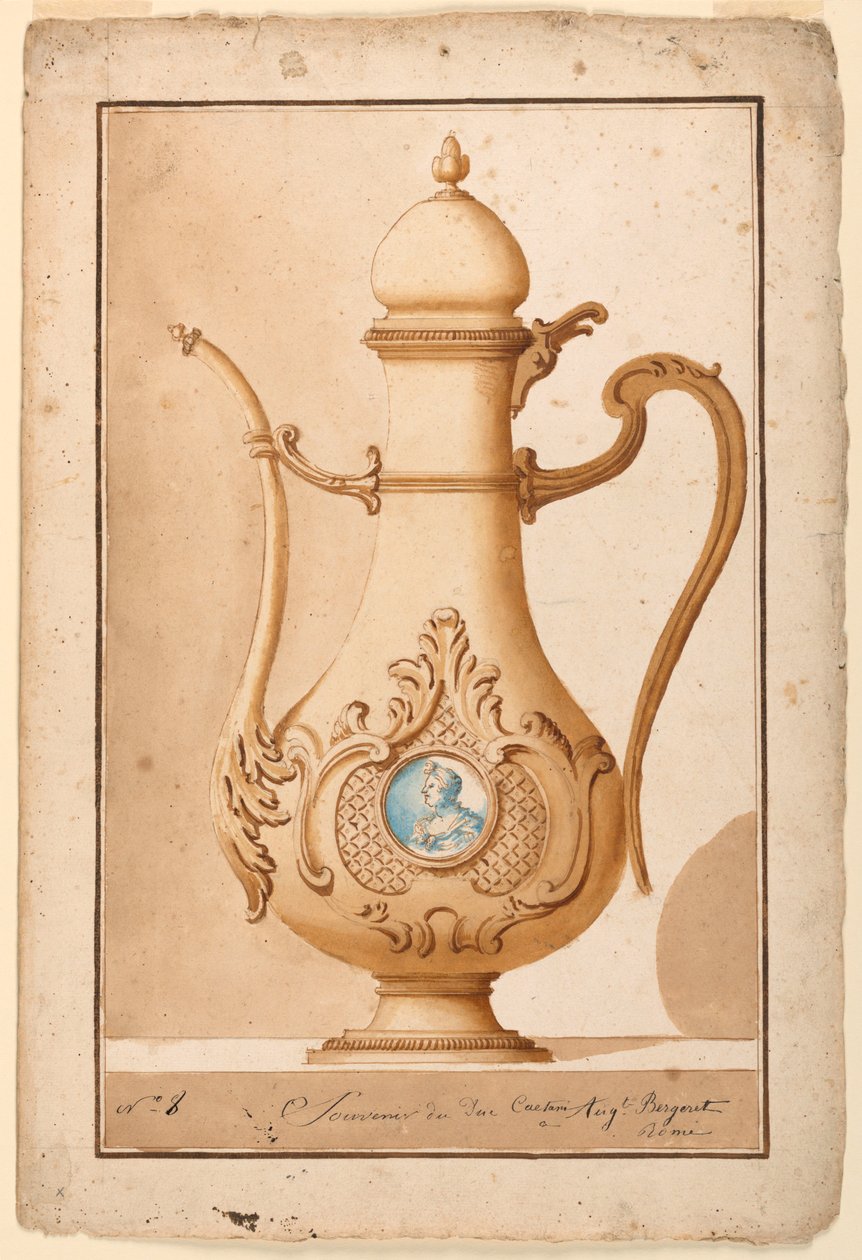 Zeichnung, Kaffeekanne mit emailliertem Medaillon, 1700–1725 von Unknown artistUnknown artist