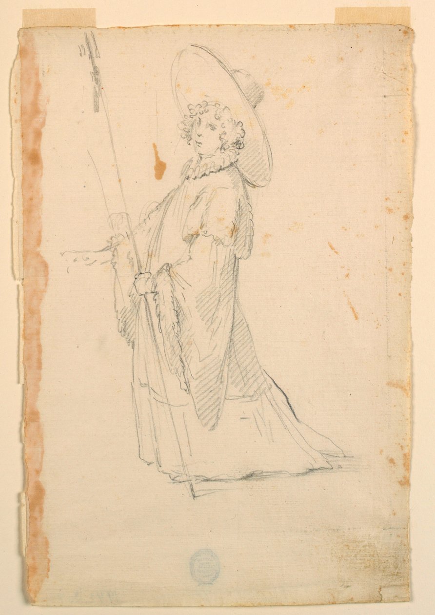 Zeichnung, Kostümentwurf: Ein Mädchen in fantastischer Kleidung für ein Ballett, ca. 1720 von Unknown artistUnknown artist