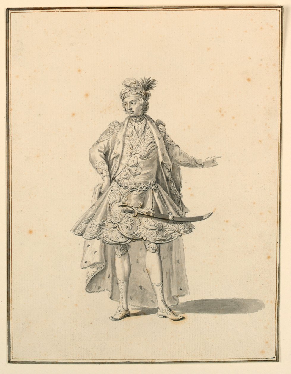 Kostümentwurf: Persischer Prinz, für eine Bühnenproduktion entworfen von Giuseppe Galli Bibiena, 1719 von Unknown artistUnknown artist