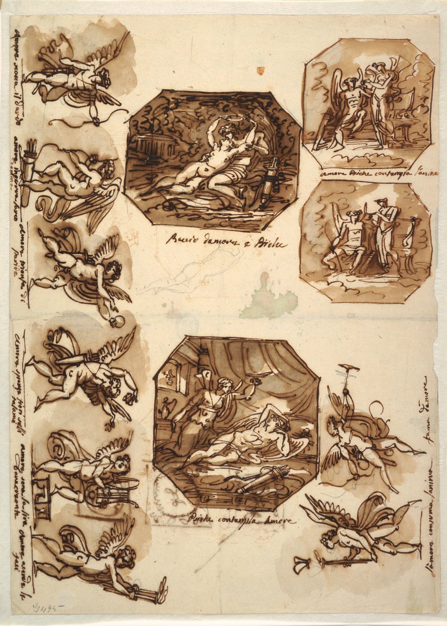 Amor und Psyche: Vier Achtecke und acht Zeichnungen von Amor, 1810–15 von Unknown artistUnknown artist