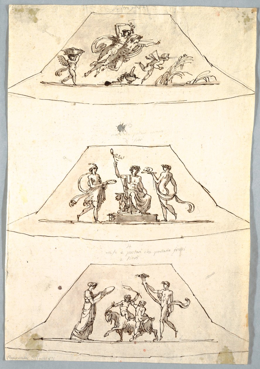 Dekoratives Projekt: Drei Trapezoide mit Flora und Zefiro, ca. 1815 von Unknown artistUnknown artist