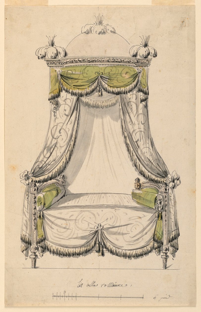 Zeichnung, Entwurf für ein Bett im römischen Stil, 1780 von Unknown artistUnknown artist