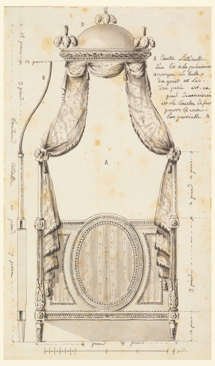 Zeichnung, Entwurf für ein Bett im polnischen Stil, 1780 von Unknown artistUnknown artist