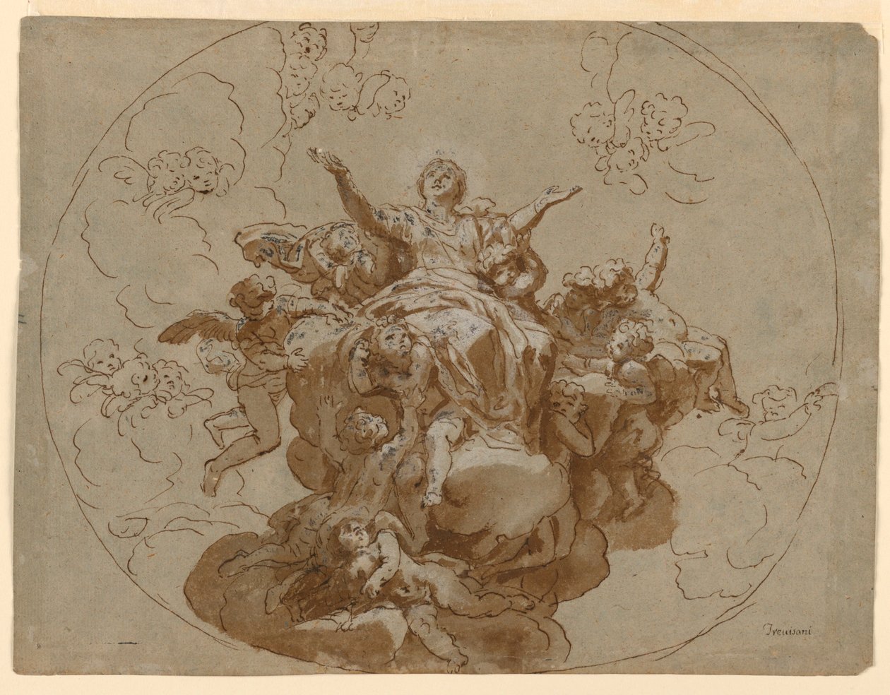 Zeichnung, Entwurf für eine Decke mit der Himmelfahrt der Jungfrau, 1700–1730 von Unknown artistUnknown artist