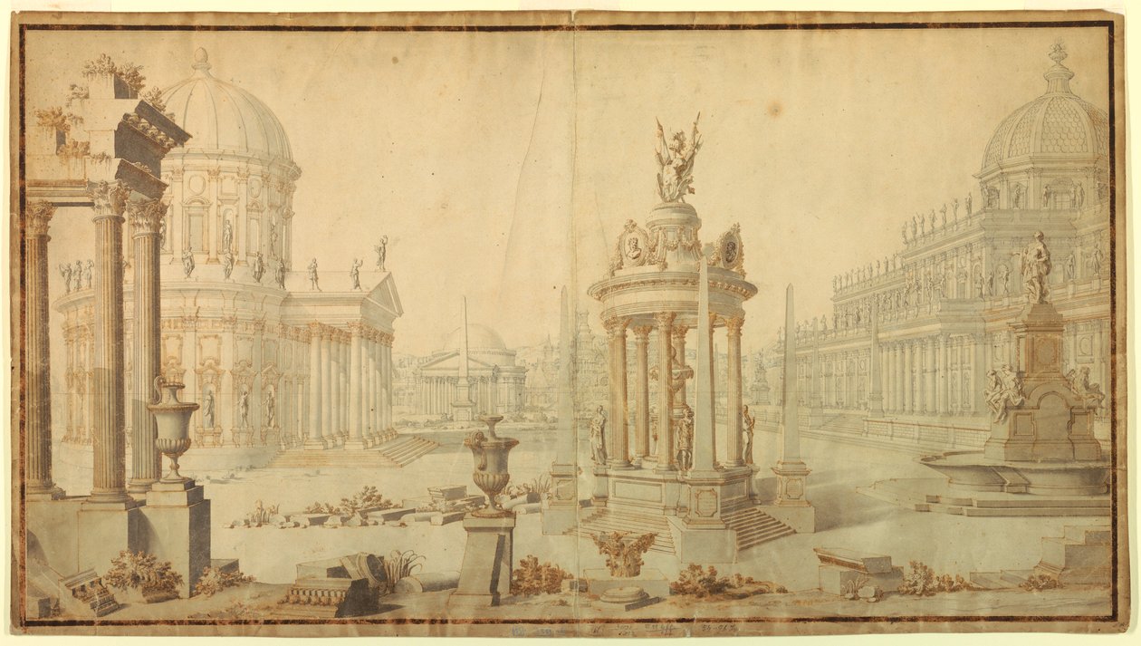 Zeichnung, Bühnenbild: Architektonische Fantasie, frühes 18. Jahrhundert von Unknown artistUnknown artist