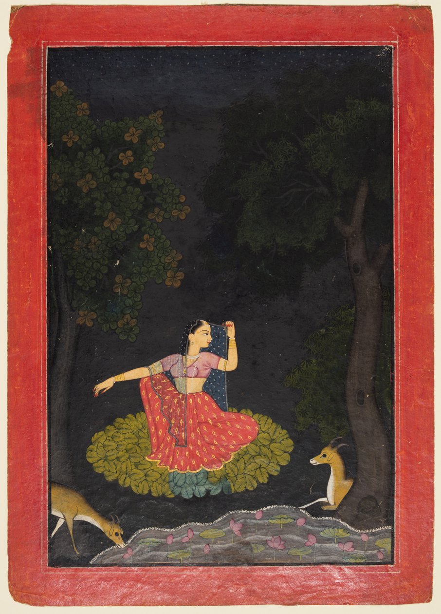 Eine Heldin wartet auf ihren Liebhaber: Vasakasajja Nayika, aus einer Nurpur Rasikapriya von Unknown artist