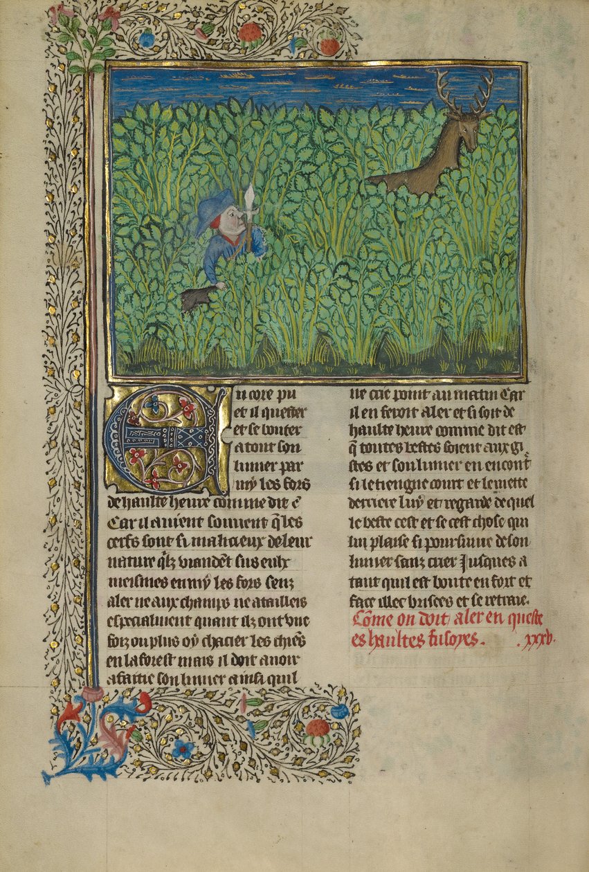 Ein Jäger und ein Hund auf der Spur in einem Dickicht von Unknown artist