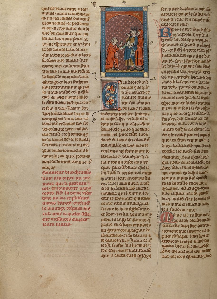 Ein Ritter überreicht König Mark ein magisches Elfenbeinhorn von Unknown artist